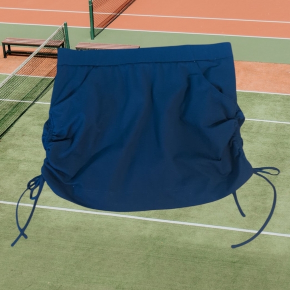 Sporty navy skort Knit Nicole Miller Side Ruched Ties Built In Panties EUC Sz L - Picture 5 of 6